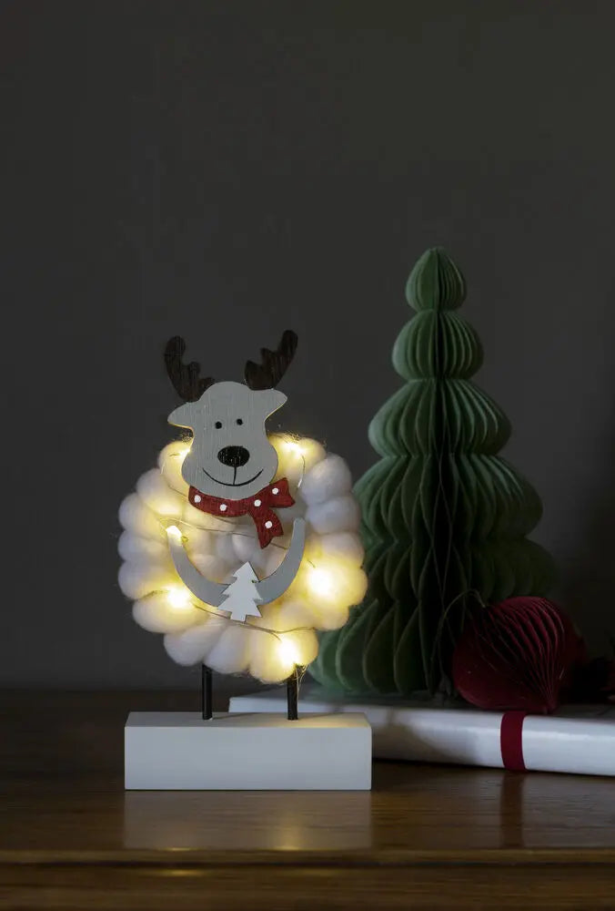 Julepynt med lys i tre og bomull, H19