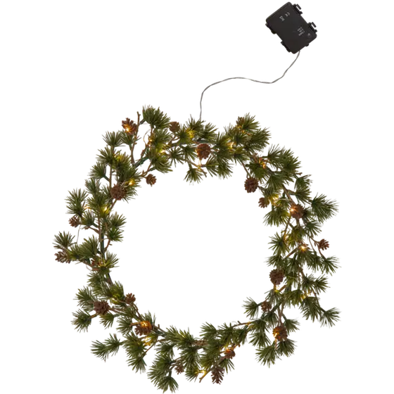 Larix krans med lys - ø40 - IP44 - batteridrevet