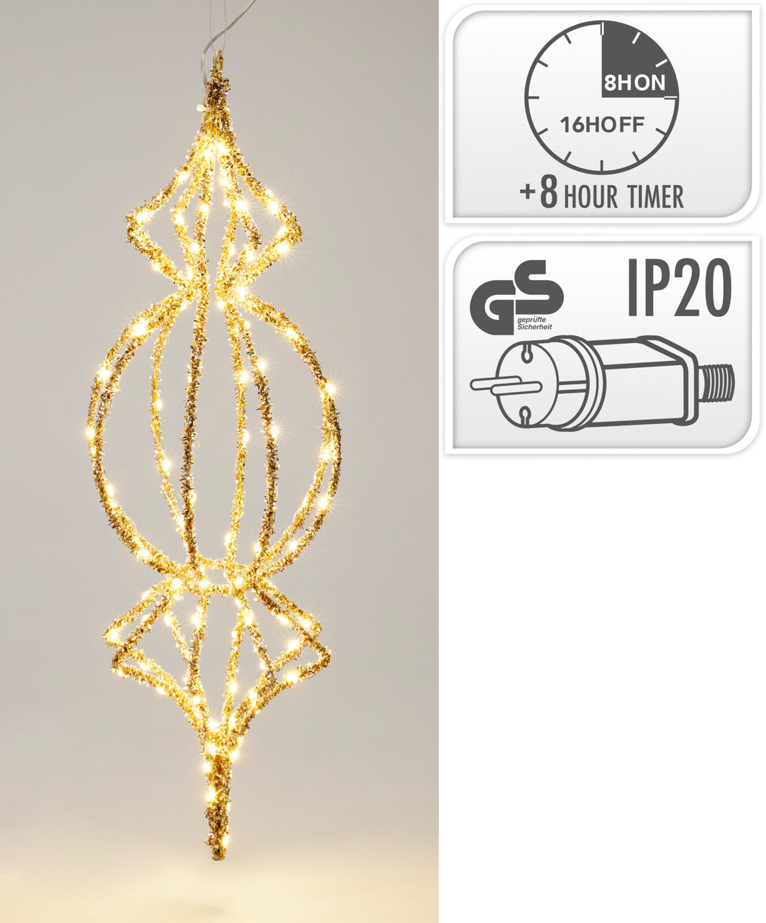 Golden Drop ornament m/lys og timer - h60