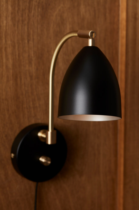 Deluxe vegglampe - m/dimmer og messingdetaljer