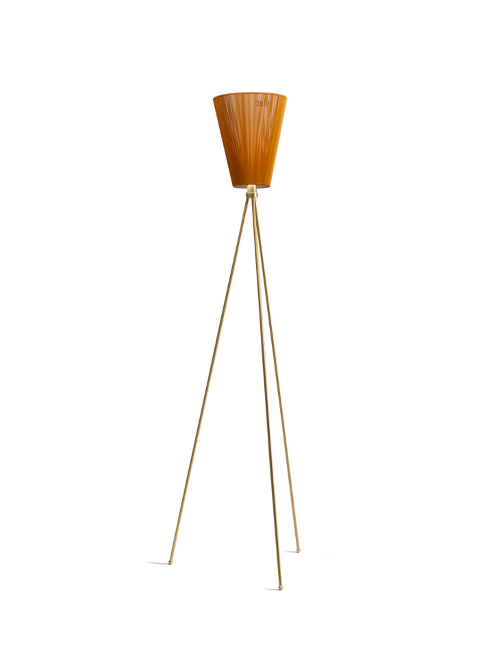 Oslo Wood gulvlampe gull med skjerm