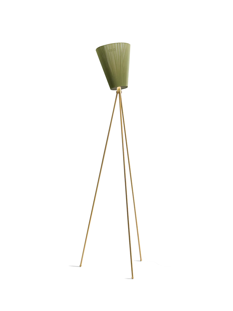 Oslo Wood gulvlampe gull med skjerm