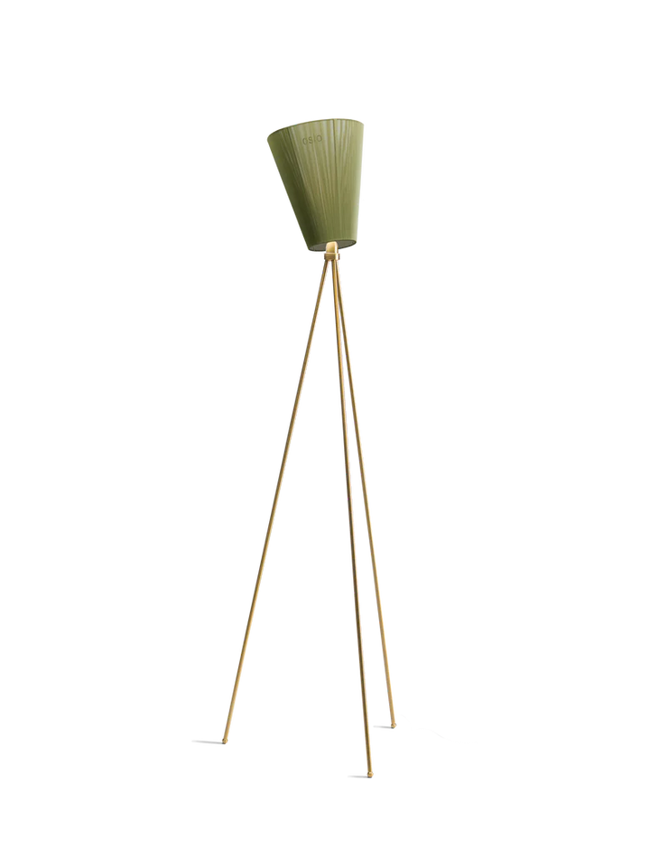Oslo Wood gulvlampe gull med skjerm