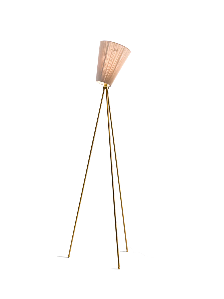 Oslo Wood gulvlampe gull med skjerm