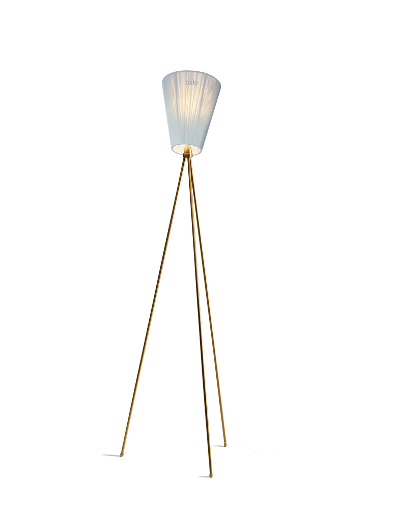 Oslo Wood gulvlampe gull med skjerm