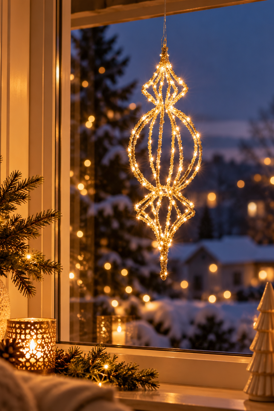 Golden Drop ornament m/lys og timer - h60