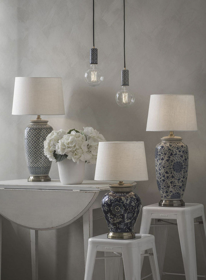 Li Jing bordlampe H49 blå blomster
