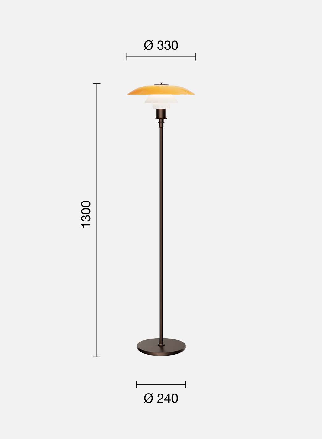 PH centenary gulvlampe, produktbilde mål